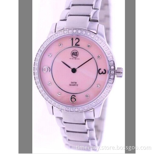 Ladies Watch with All Stainless Steel, Japan Movement Watch, Pink Dial Watch